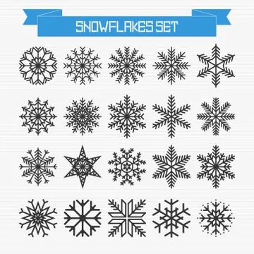 Vector set of different abstract snowflakes Stock Illustration