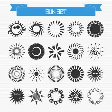 Vector set of different abstract suns Illustrazione stock
