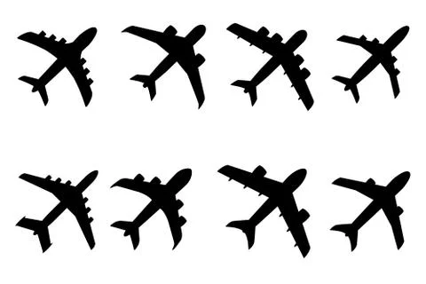 Vector set of different airplane symbols Stock Illustration