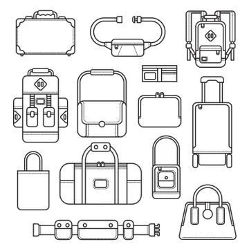 Vector set of different  bags. Isolated Stock Illustration