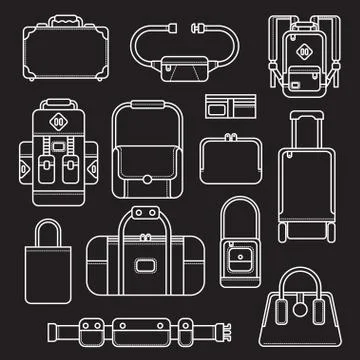 Vector set of different  bags. Isolated Stock Illustration