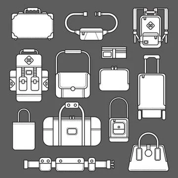 Vector set of different  bags. Isolated Stock Illustration