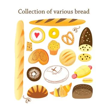 Vector set of different bread Illustrazione stock