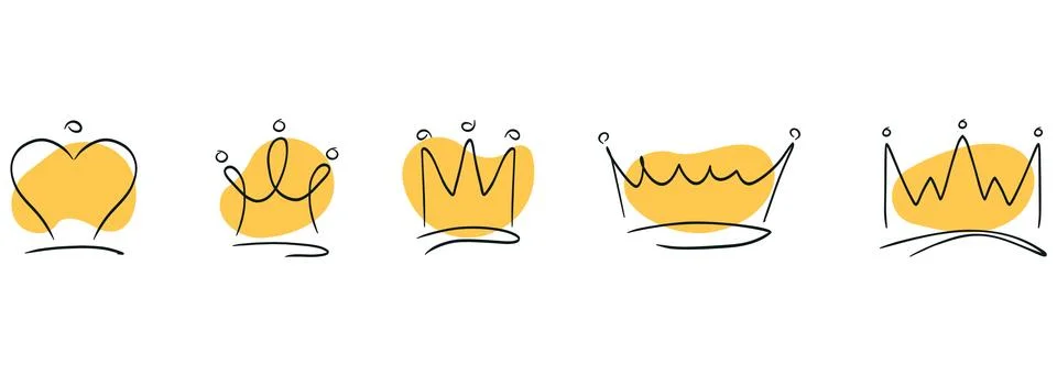 Vector set of different crowns and tiaras. Hand drawn, doodle elements isolated Stock Illustration