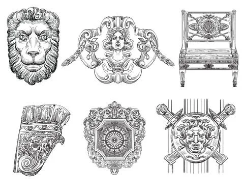 Vector set of different decorative architectural elements Stock Illustration