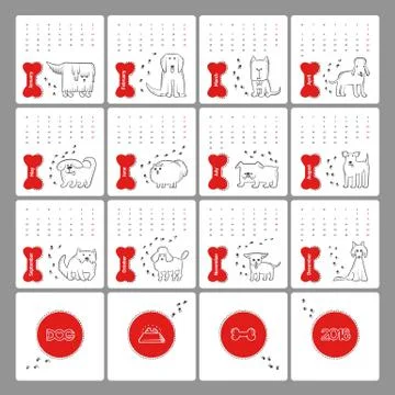 Vector set of different dog breeds. Design of calendar for 2018 year of the dog Stock Illustration