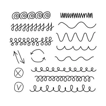 Vector set of different doodles. Hand drawn elements isolated on white Stock Illustration