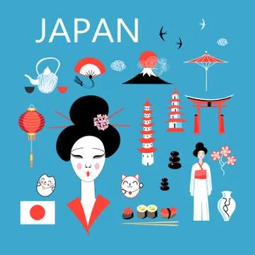 Vector set of different elements for design Japan Illustrazione stock