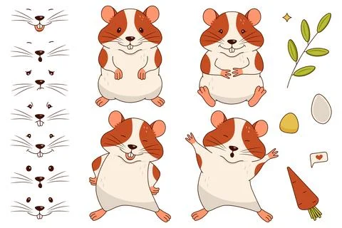 A vector set of different emotions for a hamster. Illustrazione stock