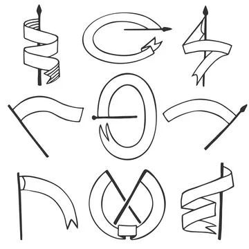 Vector set of different flag shapes. Vintage blank emblem ribbon banners se.. Stock Illustration