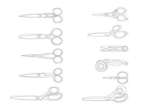 Vector set of different flat black scissors isolated on the white background Stock Illustration