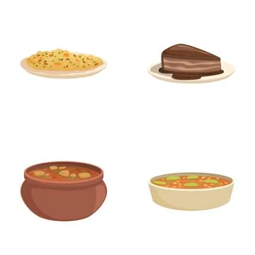 Vector set of different food items, including desserts and soups 库存插图