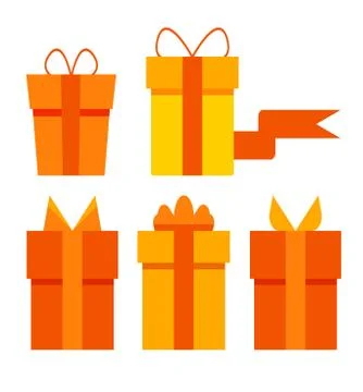 Vector set of different gift boxes. Flat design. Illustrazione stock