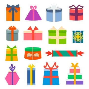 Vector set of different gift boxes. Flat design. Stock Illustration