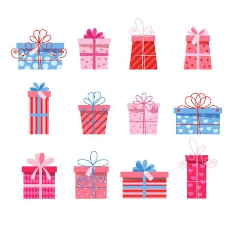 Vector set of different gift boxes. Flat design. Stock Illustration
