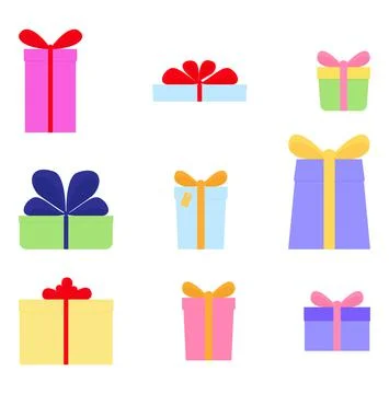 Vector set of different gift boxes. Flat design Illustrazione stock