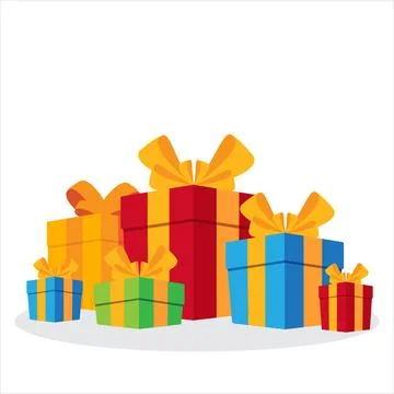 Vector set of different gift boxes in trendy flat style isolated on white b.. Stock-Illustration