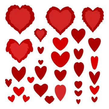 Vector set different hearts shapes, color, sizes Illustrazione stock