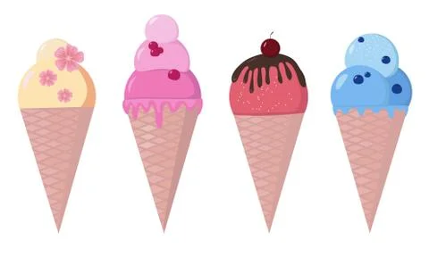 Vector set of different ice cream cones. Vector illustration isolated. Illustration