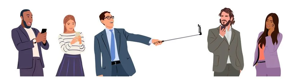 Vector Set of different people using gadgets. Stock Illustration