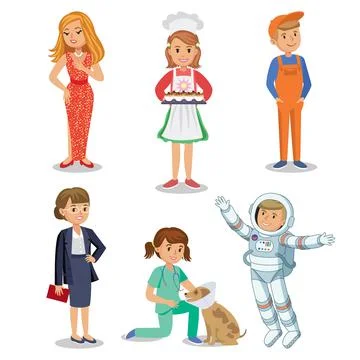 Vector Set of different professions. Kids profession in cartoon style. Stock Illustration