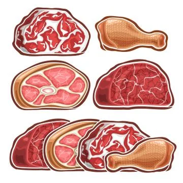 Vector Set of different raw Meat Illustrazione stock