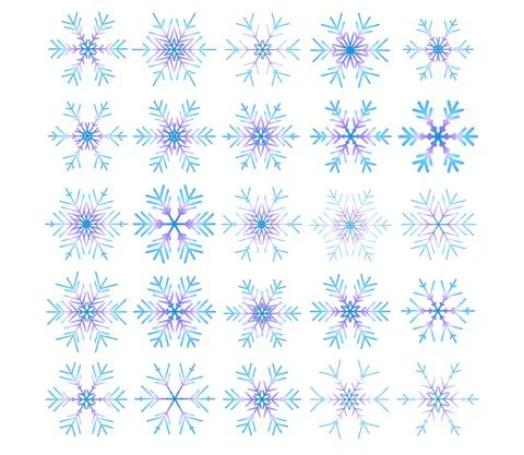 Vector set of different snowflakes on black background Stock Illustration