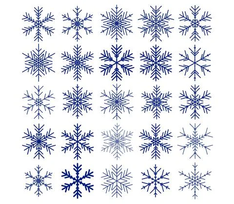 Vector set of different snowflakes on black background Stock Illustration