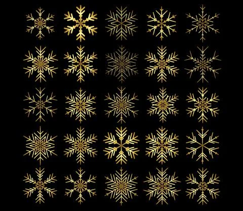 Vector set of different snowflakes on black background Stock Illustration