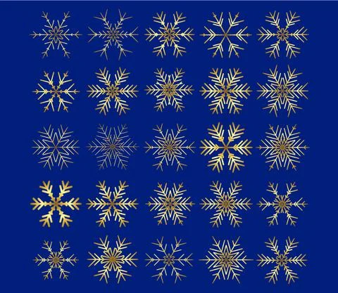 Vector set of different snowflakes on black background Stock Illustration