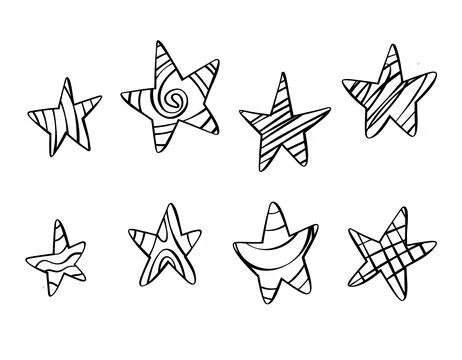 Vector set of different stars on a white background. Hand drawn doodle elem.. Stock Illustration