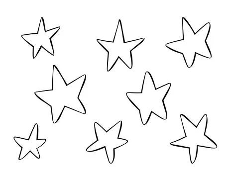 Vector set of different stars on a white background. Hand drawn doodle elem.. Stock Illustration