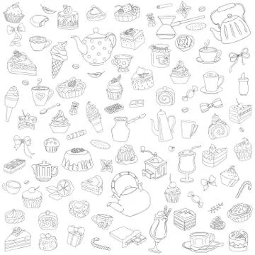Vector set of different sweets in outlines Stock Illustration