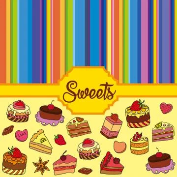 Vector set of different sweets. Sweets background Stock Illustration