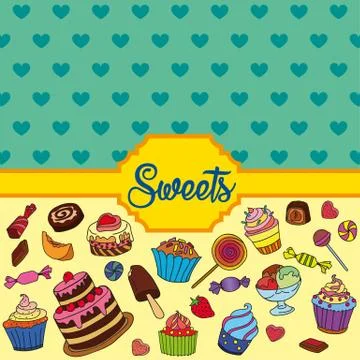 Vector set of different sweets. Sweets background Stock Illustration