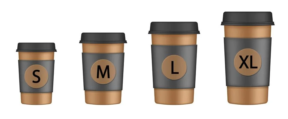 Vector set of different take away hot and cold beverage sizes Stock Illustration
