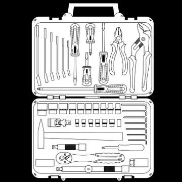 Vector set of different tools  in a box Stock Illustration