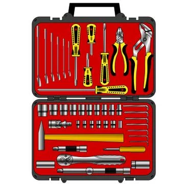 Vector set of different tools  in a box Stock Illustration
