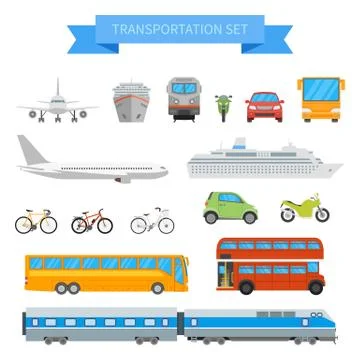 Vector set of different transportation vehicles isolated on white background Stock Illustration