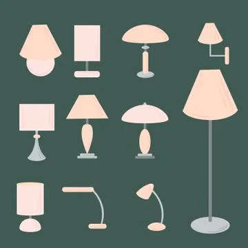 Vector set of different types of indoor lighting Stock Illustration