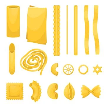 The vector set of different types of italian pasta. Stock Illustration
