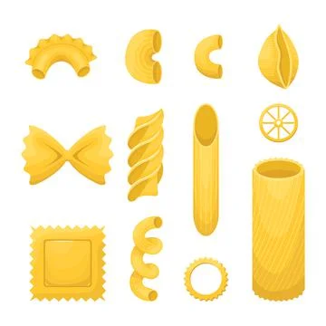 The vector set of different types of italian pasta. Stock Illustration