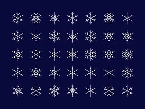 Vector set of different white snowflakes. Vector illustration Stock Illustration
