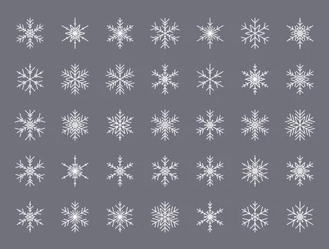Vector set of different white snowflakes. Vector illustration Stock Illustration