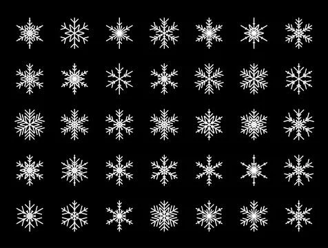 Vector set of different white snowflakes. Vector illustration Stock Illustration