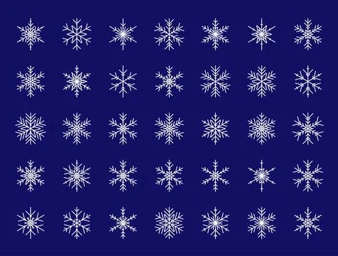 Vector set of different white snowflakes. Vector illustration Stock Illustration