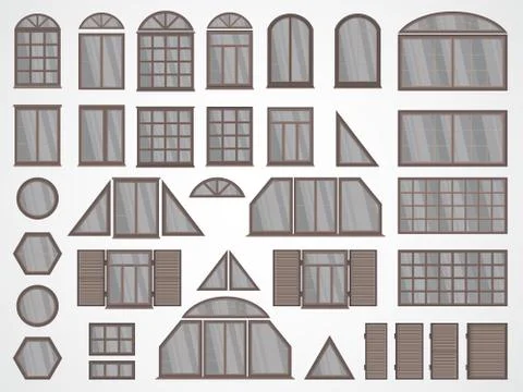 Vector set of different windows and shutters. Stock Illustration