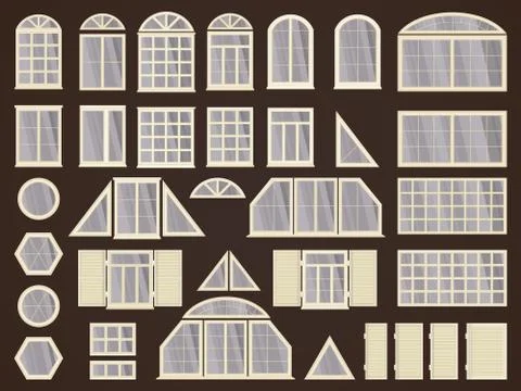 Vector set of different windows and shutters. Illustrazione stock