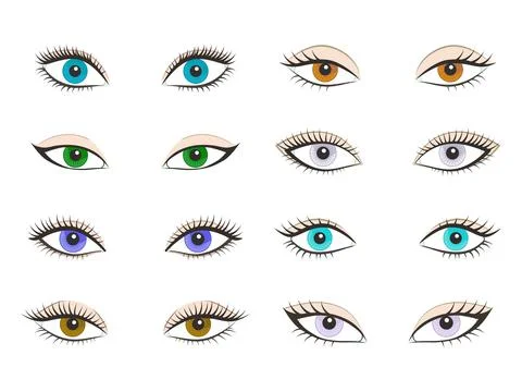 Vector set of different women different beautiful eyes. Isolated object on wh Illustrazione stock