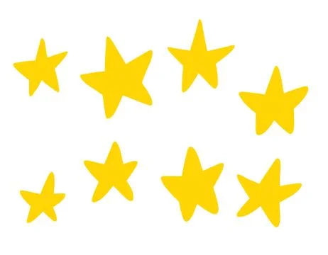 Vector set of different yellow stars on a white background. Hand drawn dood.. Stock Illustration
